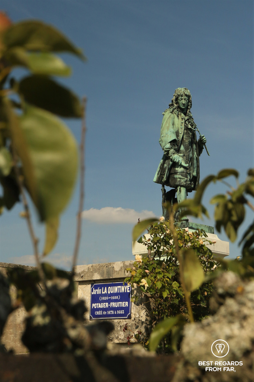 Sculpture of La Quintinie, the creator of the King's Kitchen Garden in Versailles.