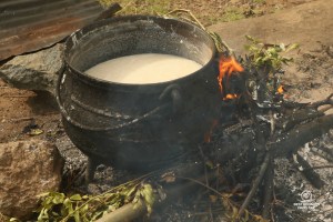 Traditional beer in Eastern Lesotho being brewed on an open fire