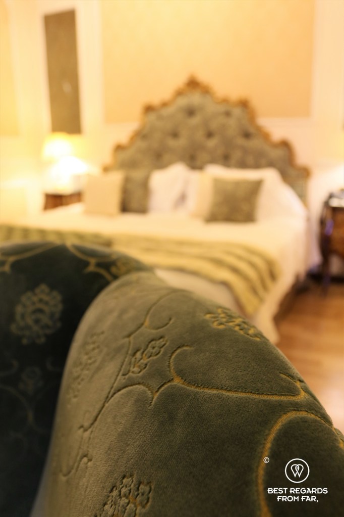 Luxurious bedroom of the Hotel Bernini Palace, Florence, Italy