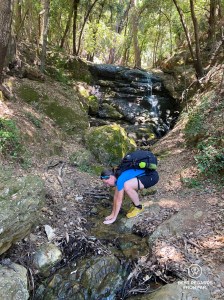 Hiking to San Fruttuoso and refreshing by a stream in the forest.