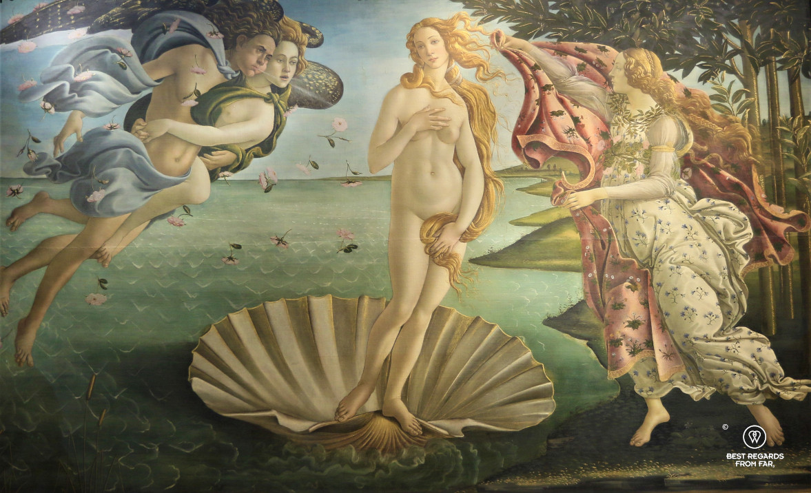 The birth of Venus by Botticelli in the Uffizi museum in Florence, Italy