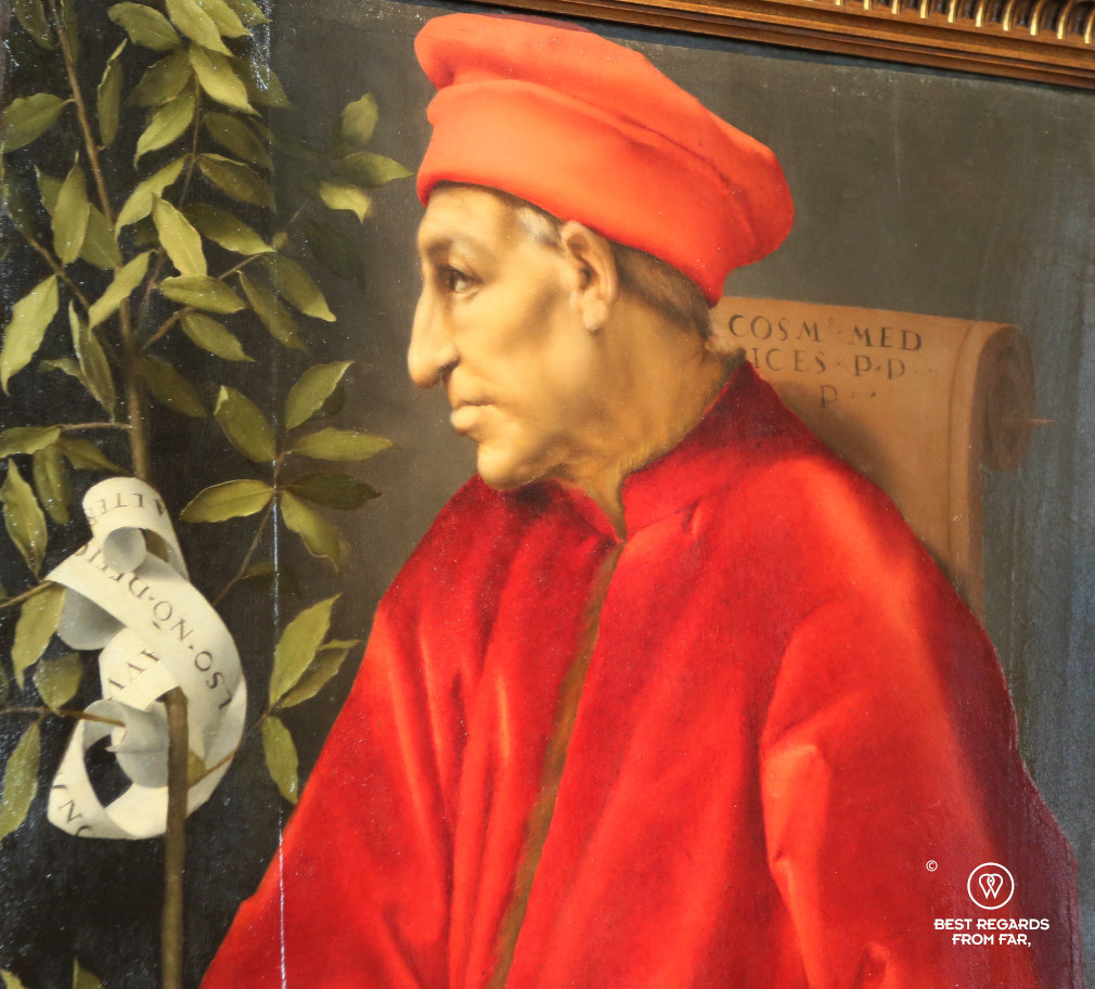The Portrait of Cosimo the Elder de' Medici by Pontormo in the Uffizi museum in Florence, Italy