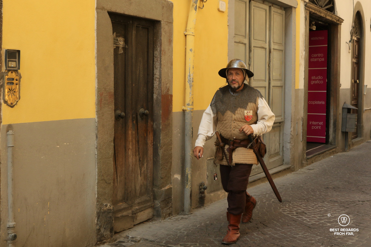 A Lucchese wearing a period costume to celebrate Saint Paolino in Lucca, Italy