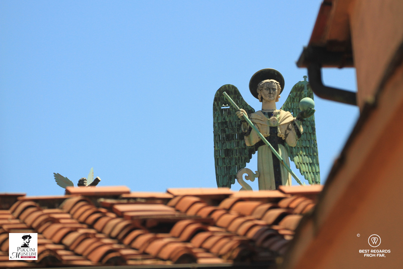 View from the top window of the Puccinis’ apartment: the Archangel Saint Michael, Lucca, Italy.