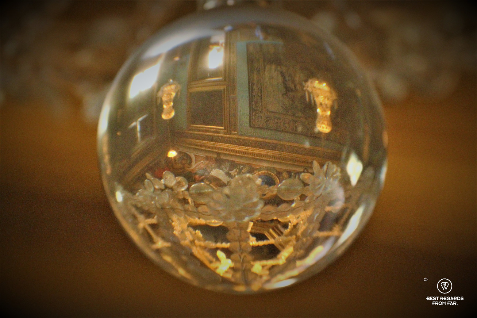Reflection in a crystal ball in the castle of Vaux le Vicomte, France