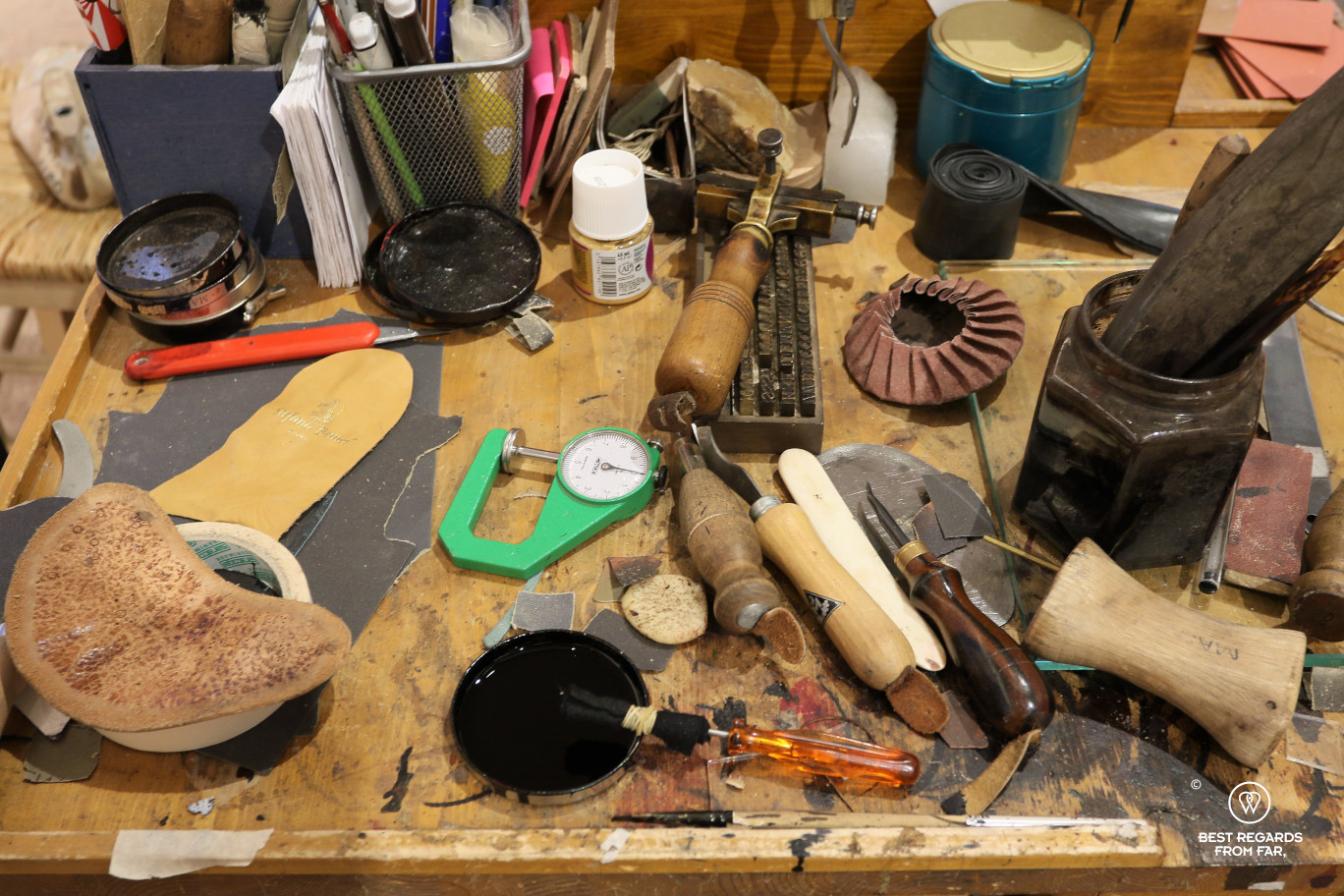 The crafts of Florence: a leather workshop.