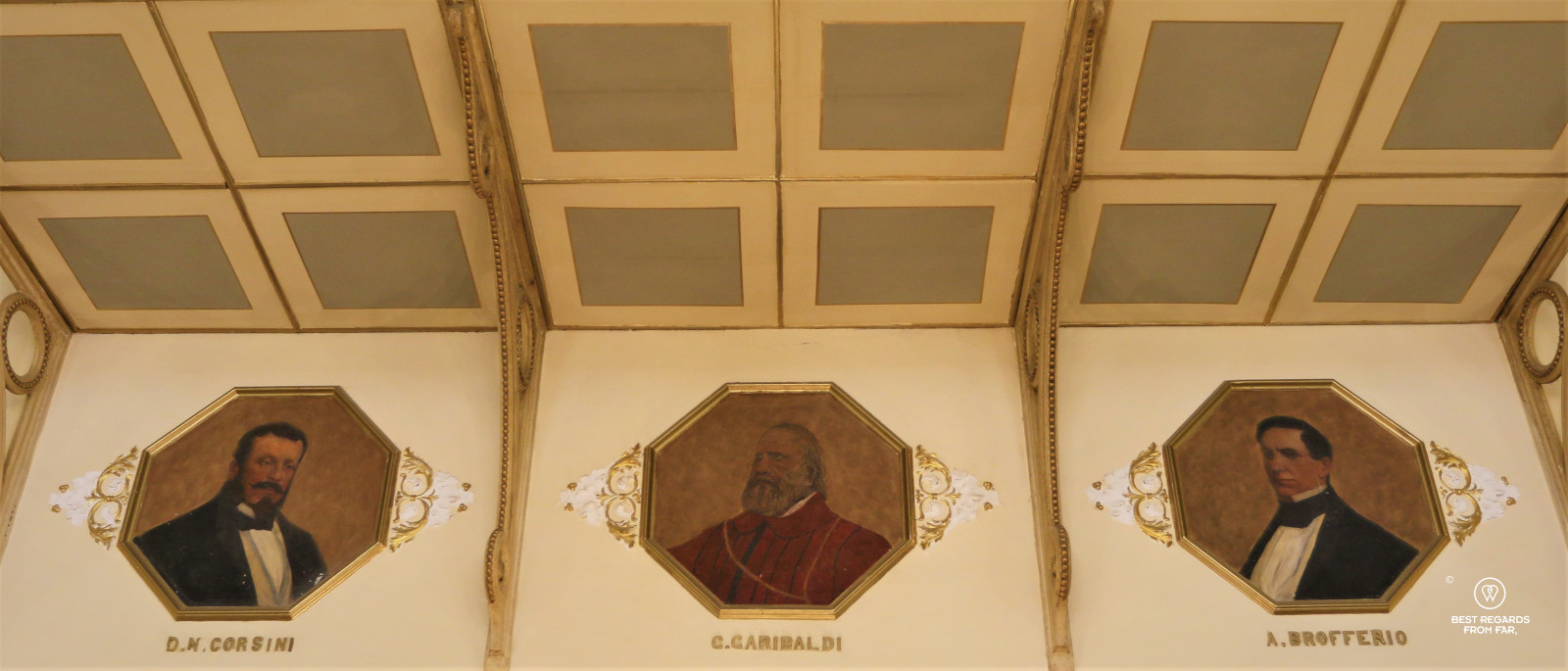 Garibaldi and prominent Italian politicians overlooking the breakfast room in the Bernini Palace, Florence