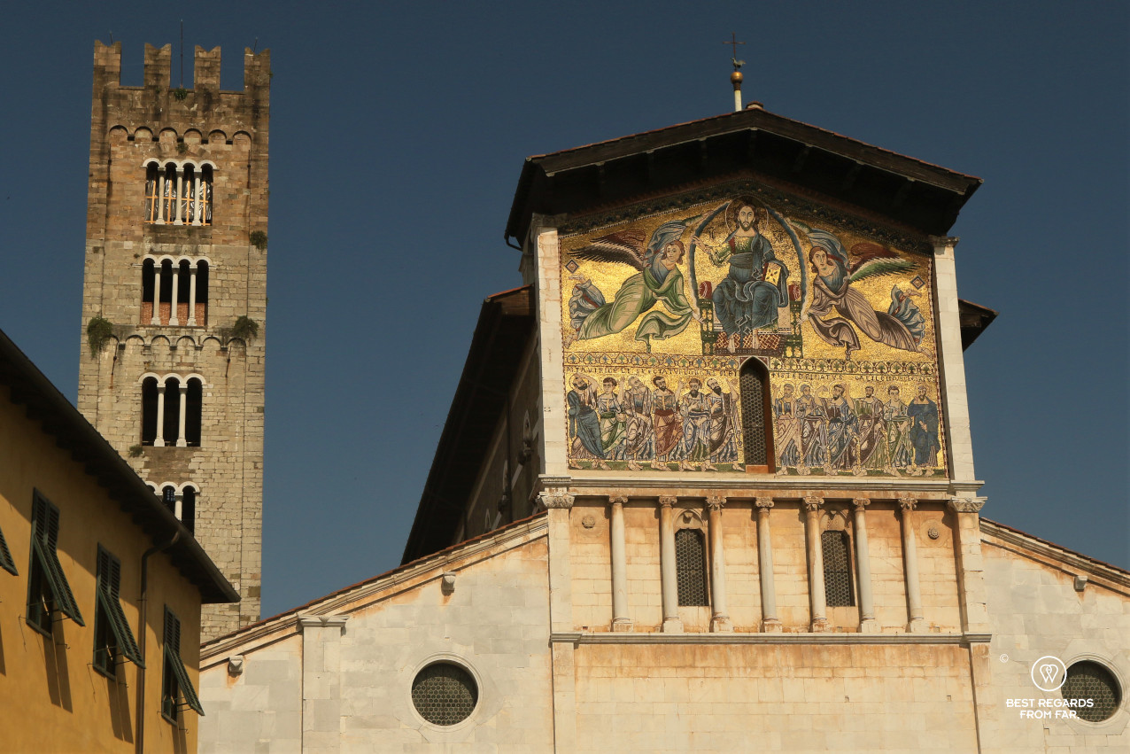 Golden mosaic facade of the Basilica di San Frediano