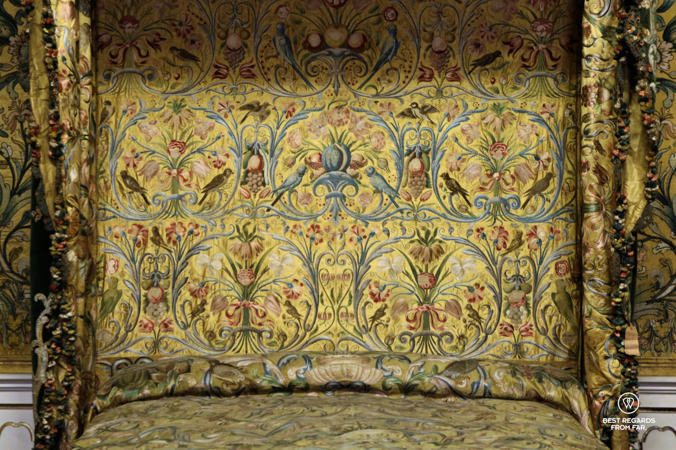 Yellow embroidered satin in the Palazzo Mansi, Lucca, Italy