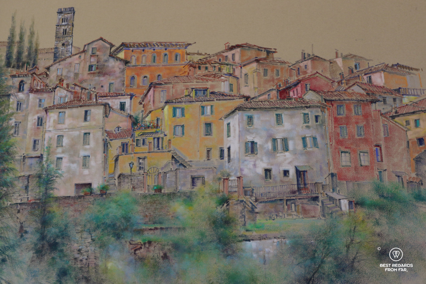 A painting of Barga, Italy.
