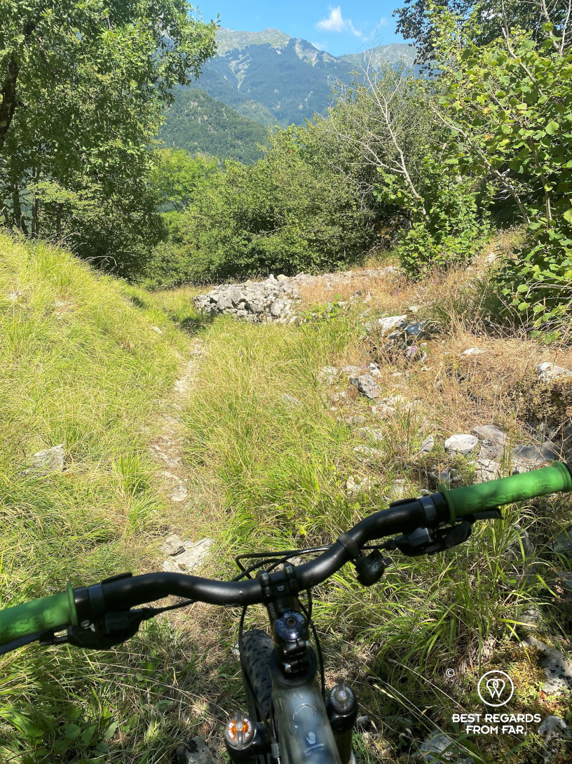 Mountain biking to the Pelago Canyon by Bagni di Lucca, Italy.