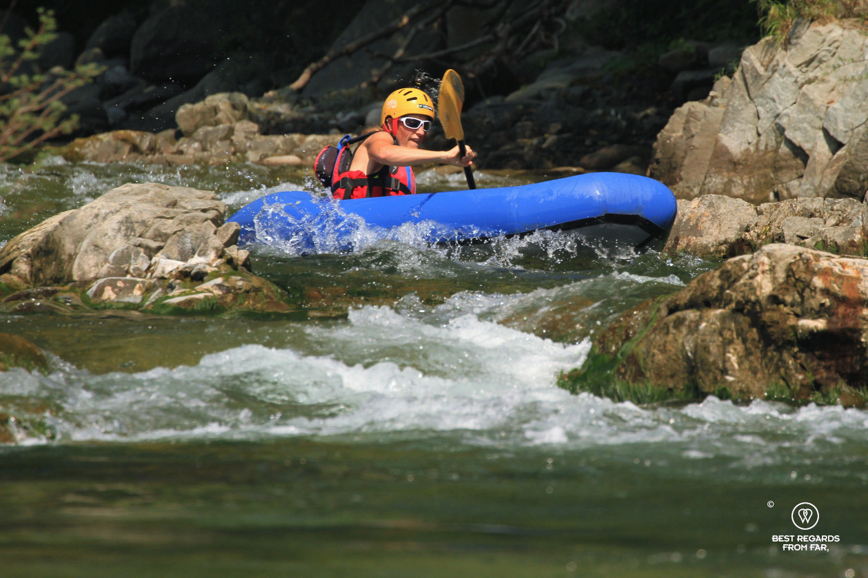 Pack rafting the white waters around Bagni di Lucca, Tuscany, Italy.