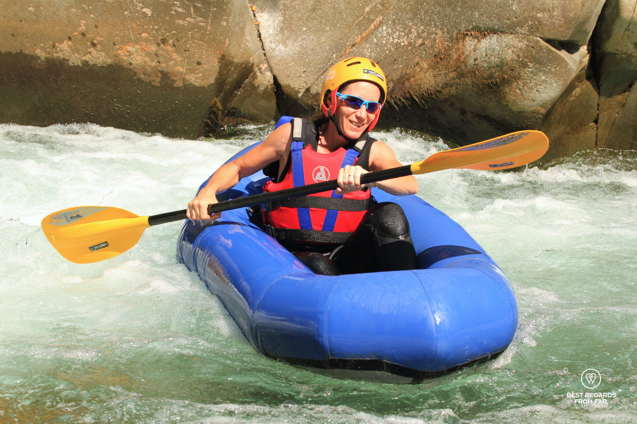 Pack rafting the white waters around Bagni di Lucca, Tuscany, Italy.