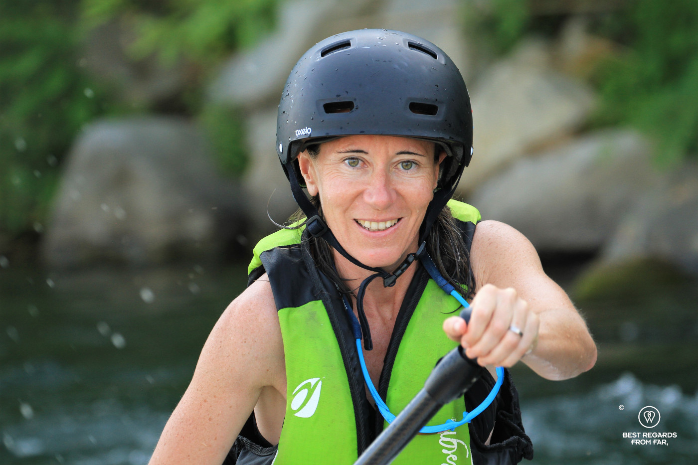 Stand Up Paddling the white waters of the Serchio River by Lucca, Italy.