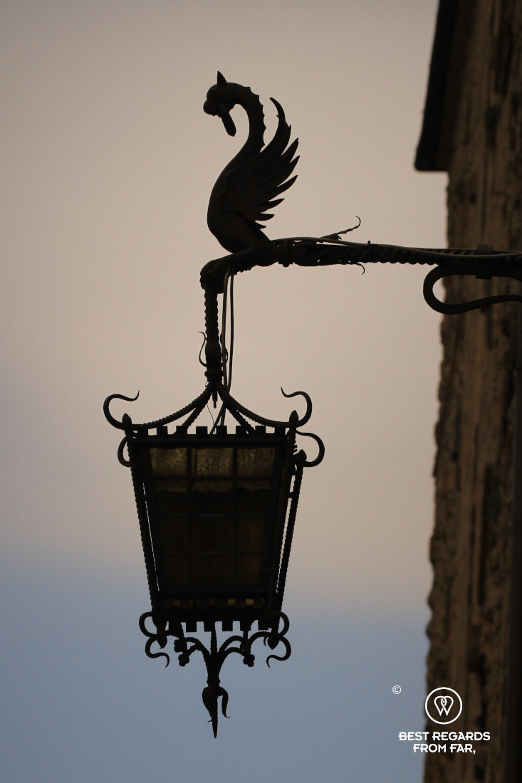 Close up of an old lamp post in Volterra, Tuscany, Italy