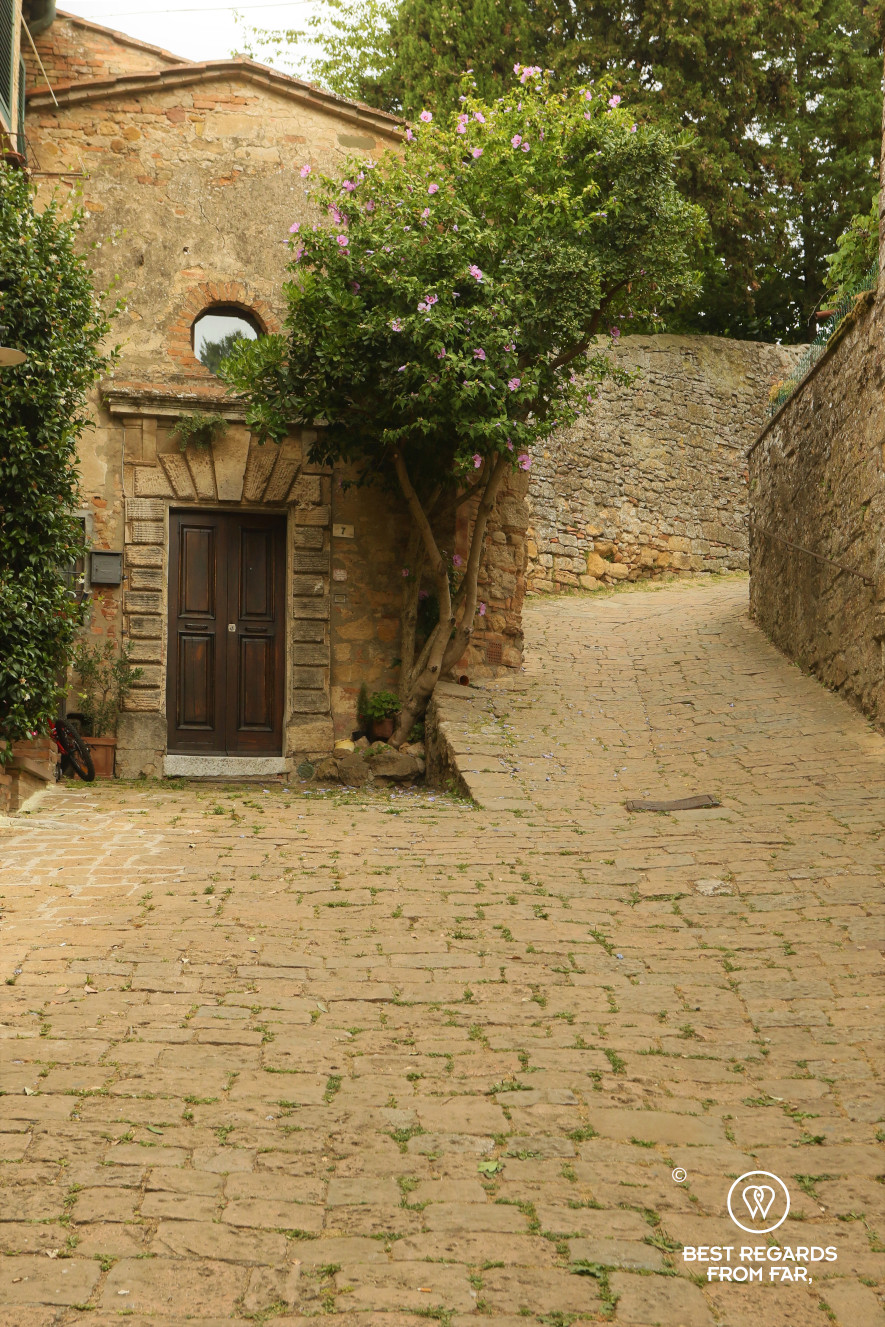 A street in Volterra with cobblestones, Tuscany, Italy