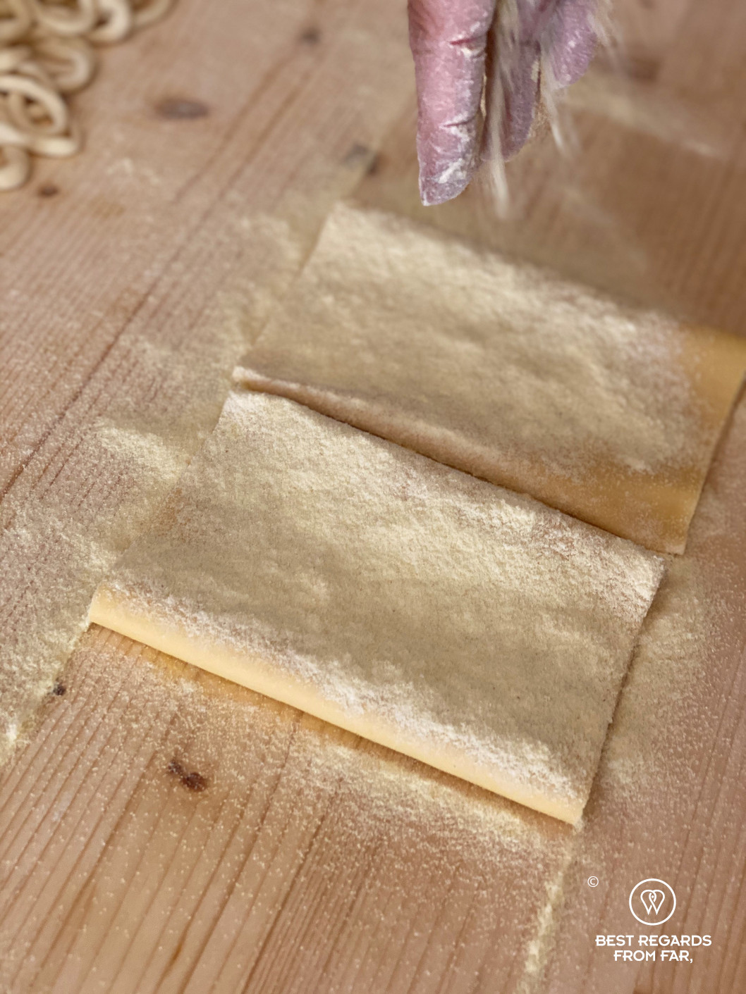 Adding some semola to the tagliatelle, Marta's cooking classes, Siena, Italy