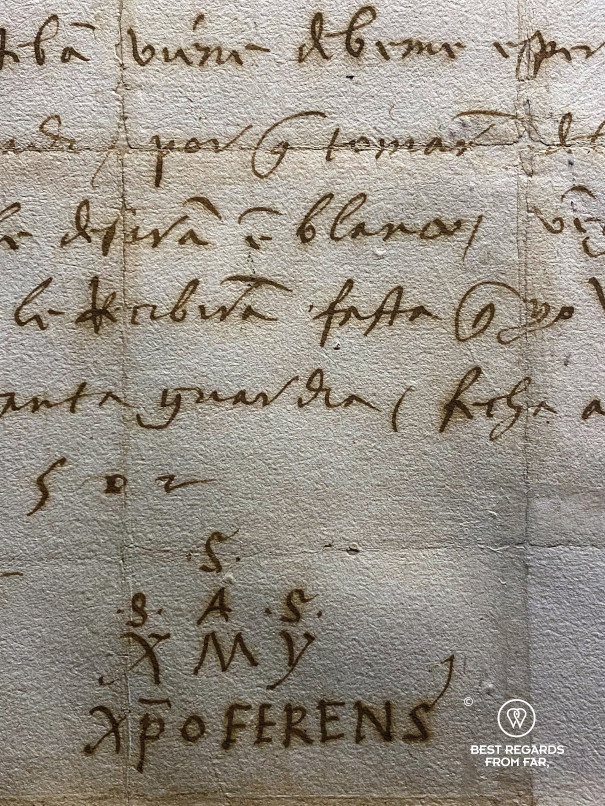 Signature of Christopher Columbus at the Galata Museo del Mare in Genoa