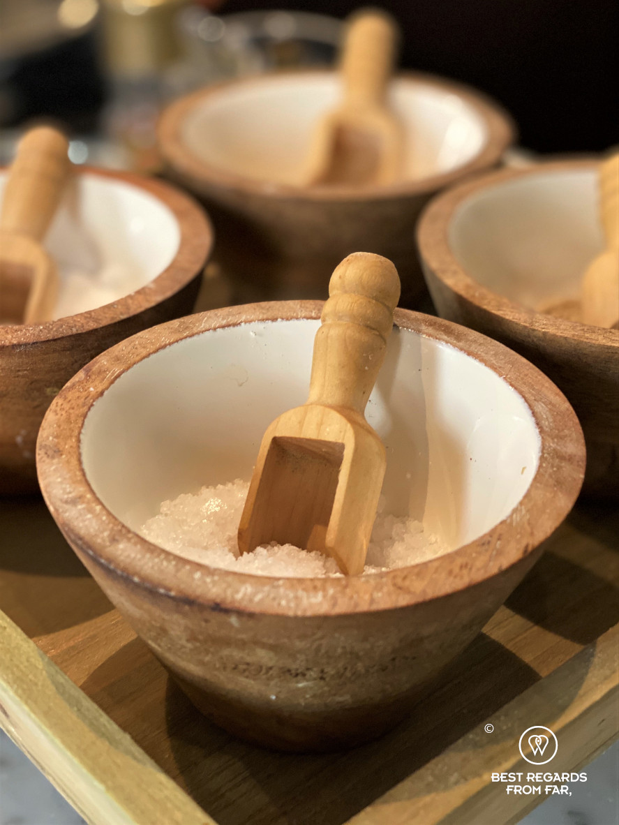 Different types of salt presented. Extra Virgin Cooking Class Lucca, Tuscany, Italy