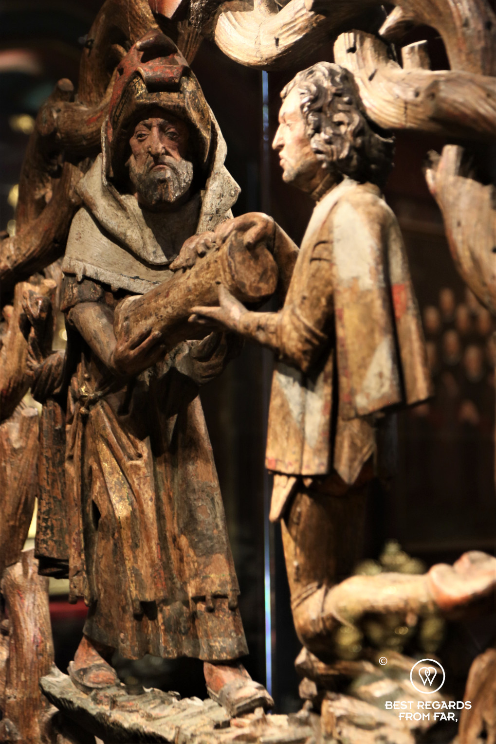 Wooden processional candle-holder, Basilica of the Holy Blood, Bruges, Belgium.