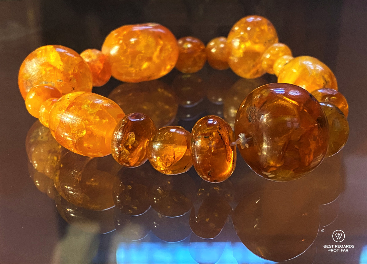Amber bracelet on display in a museum