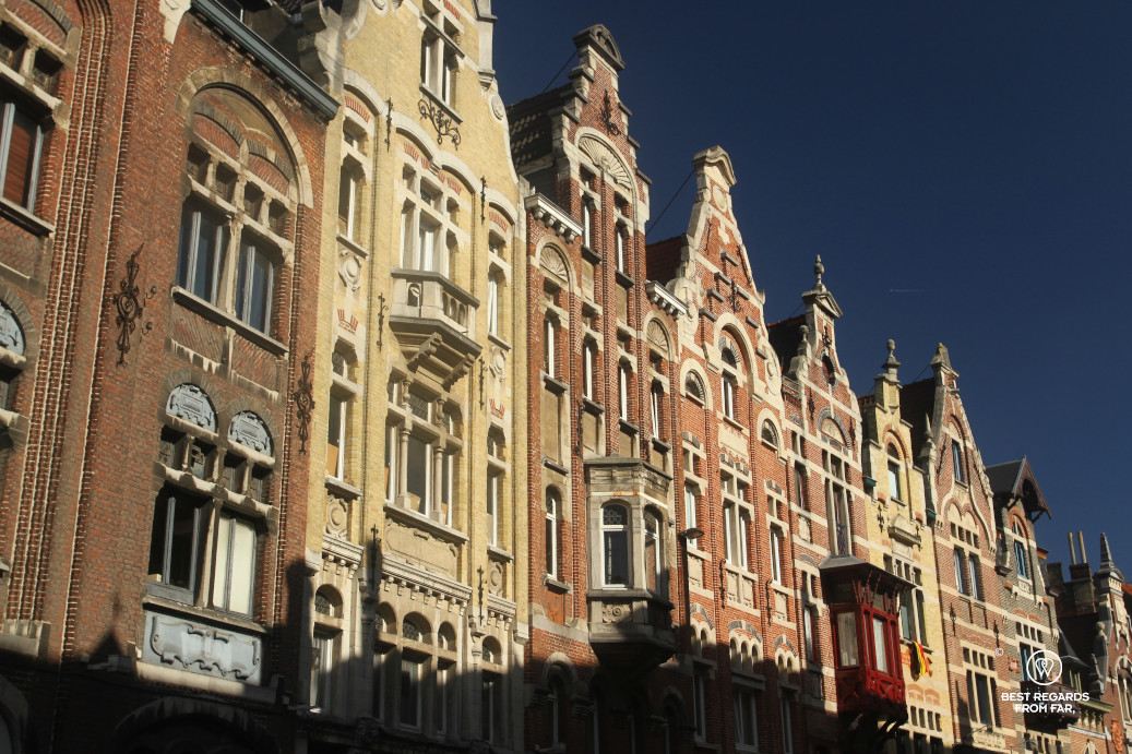 Characteristic facades of a typical street in Ghent, Belgium