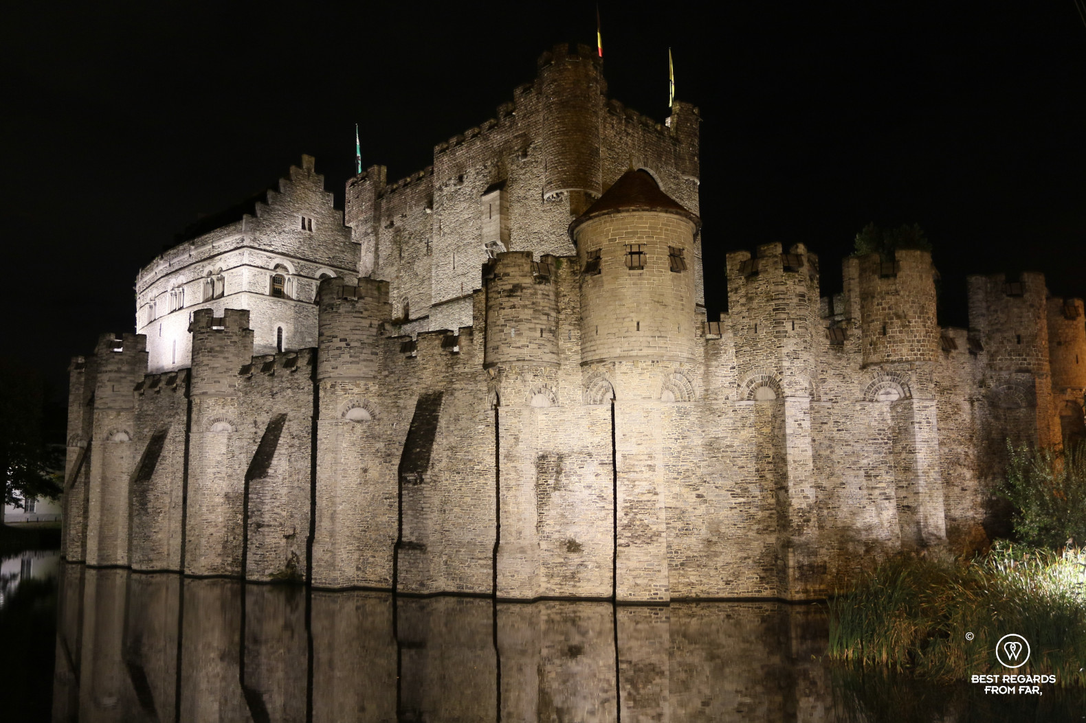 The medieval Castle of the Count by night, Ghent, Belgium