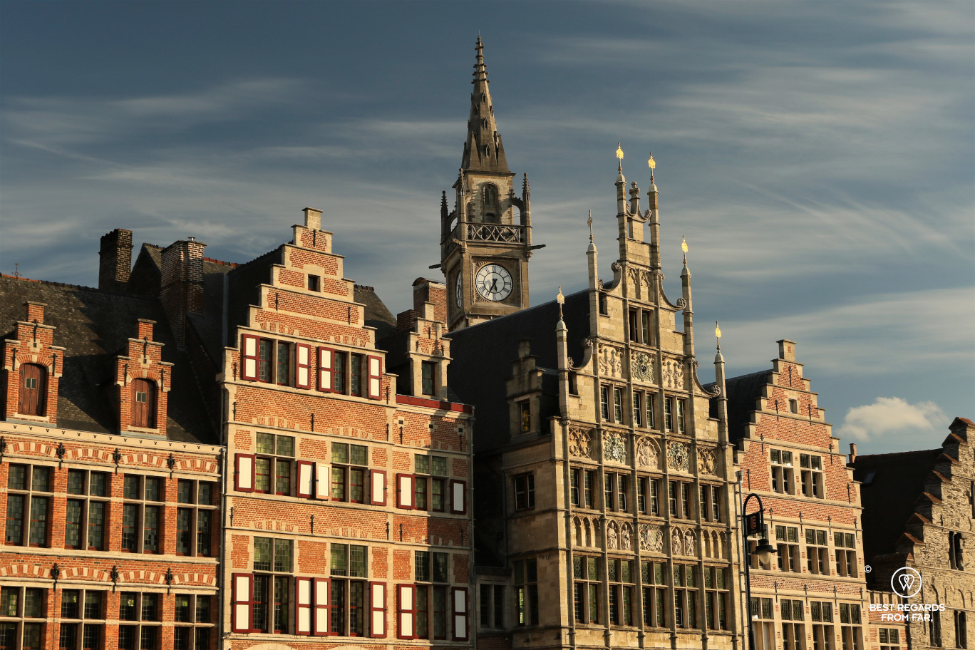 The heart of the old town in Ghent along the Lys River, Belgium