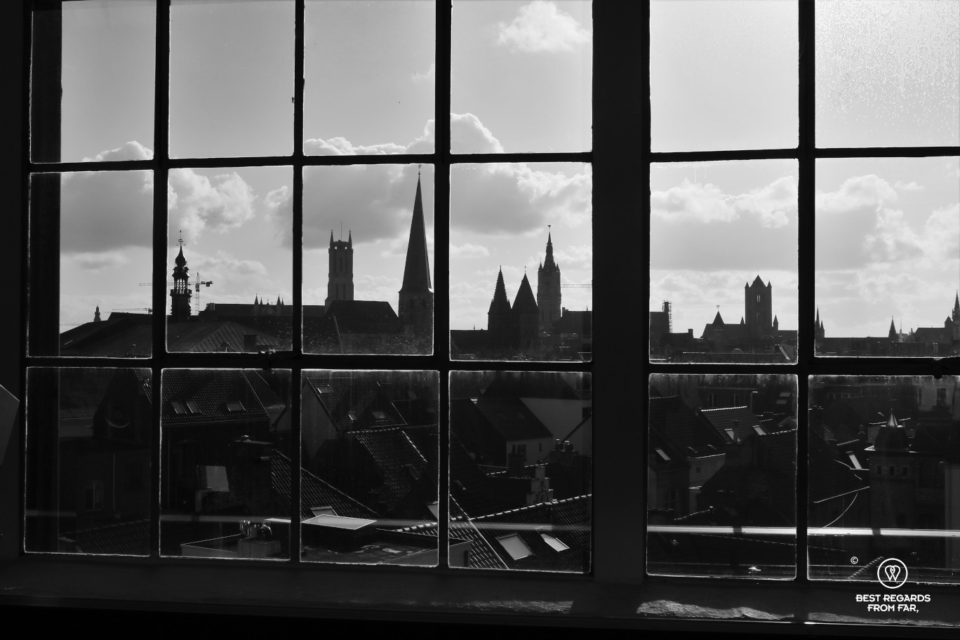 View on the skyline of Ghent seen from the Industry Museum, Belgium