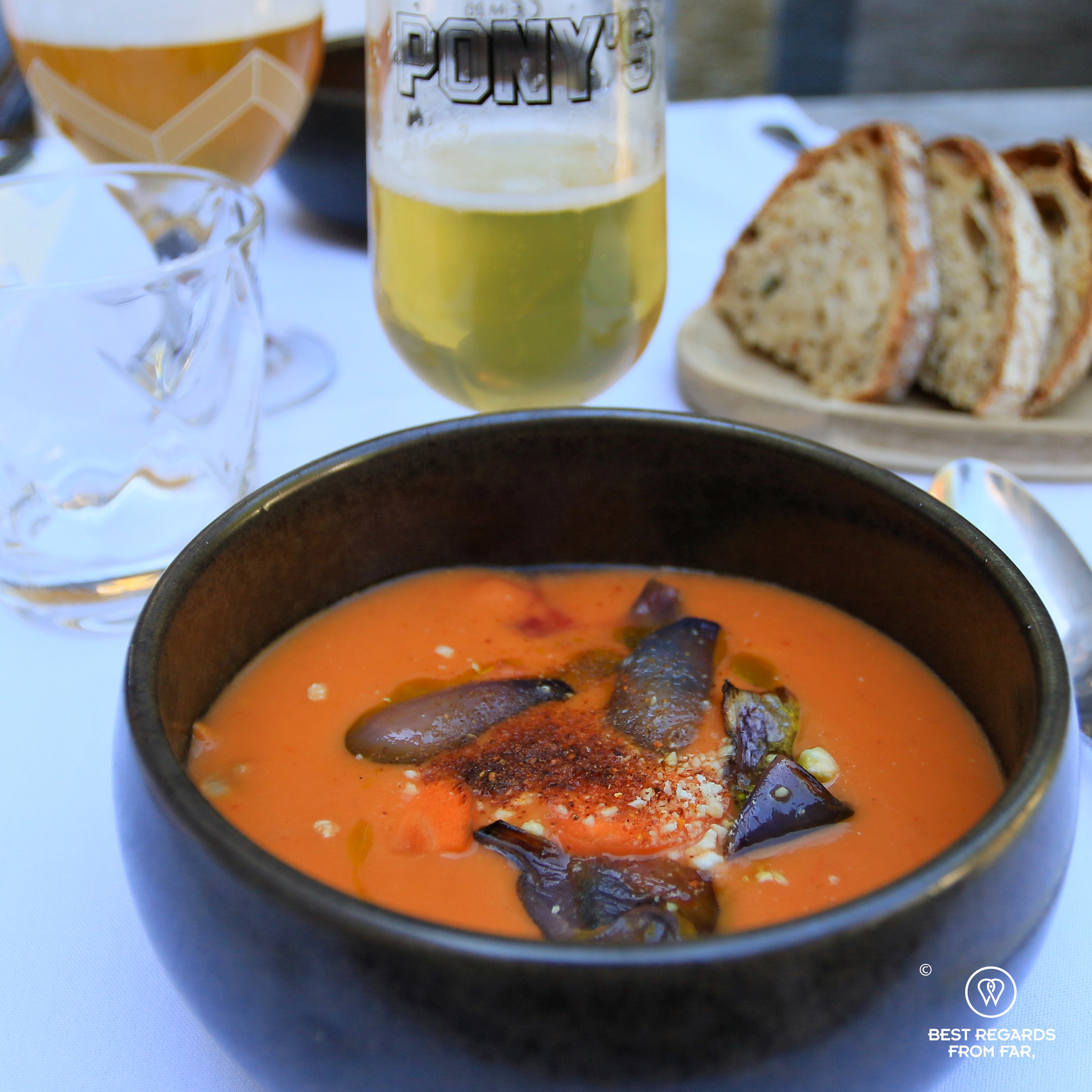 Lunch at Faim Fatale with a cold soup, Ghent,