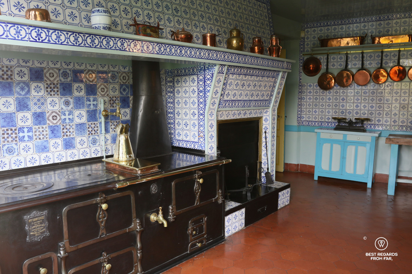 The blue kitchen in Claude Monet's house in Giverny, France