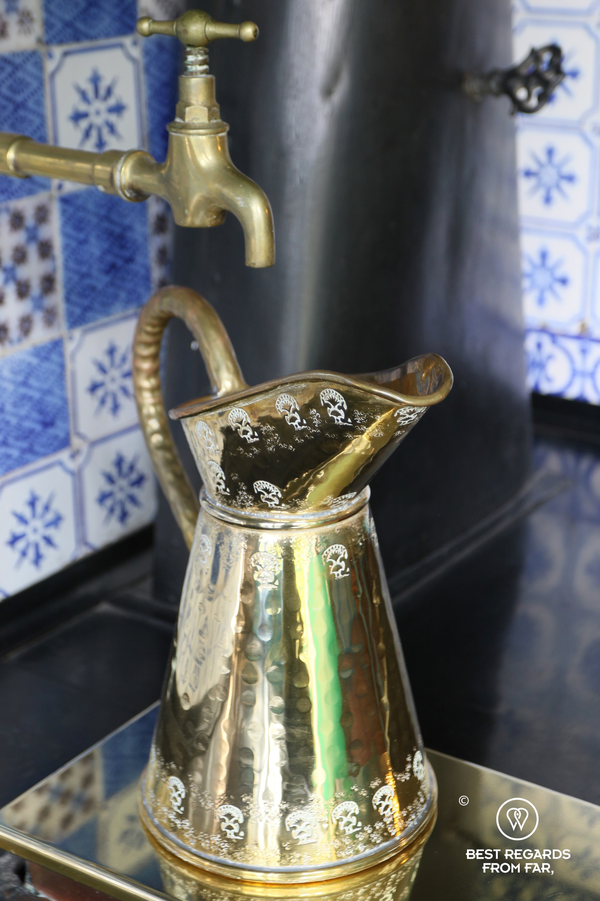 A copper jug in Claude Monet's kitchen in Giverny, France