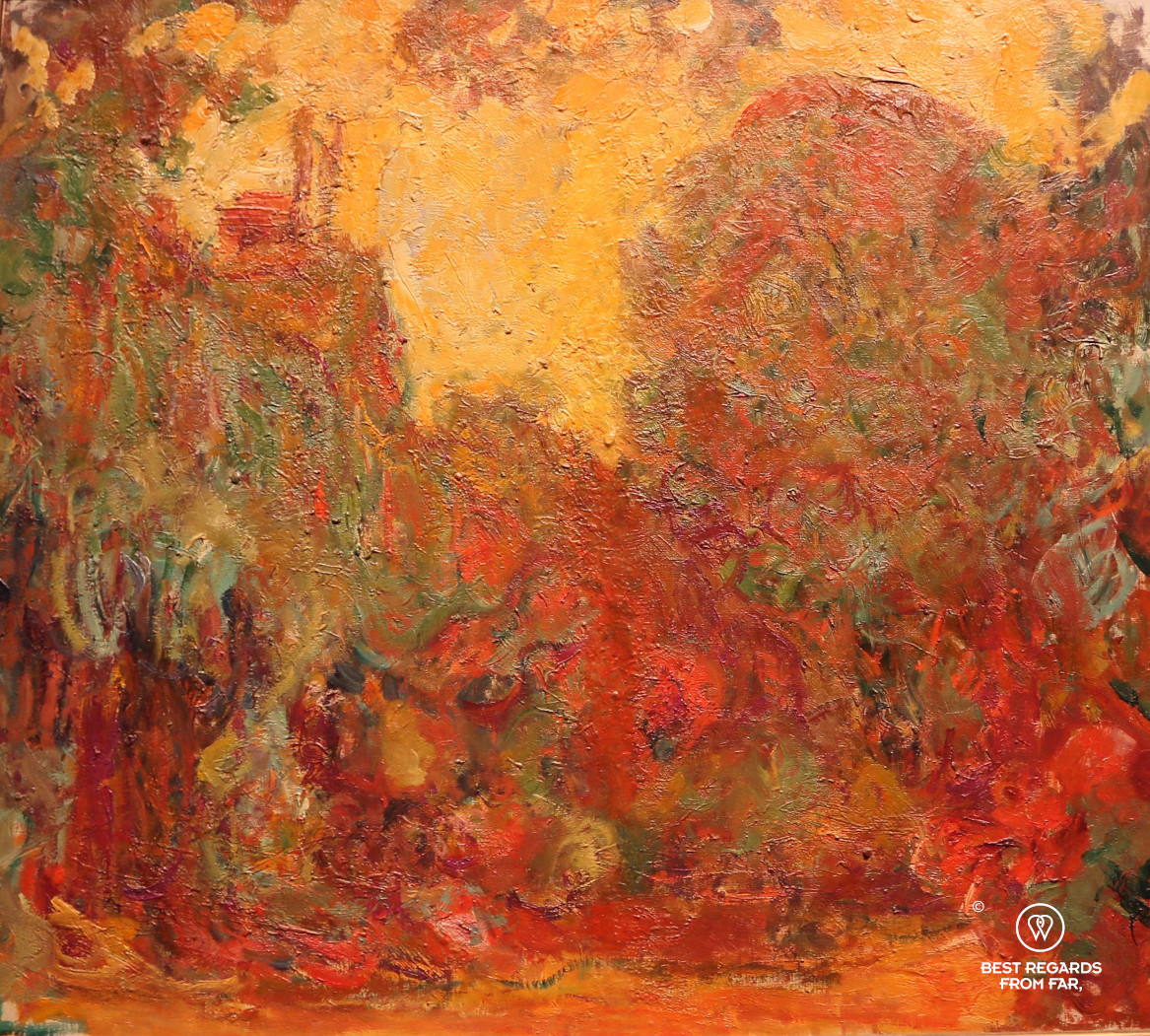 The artist's house seen from the rose garden by Claude Monet shows a red palette of colours, a consequence of his cataract
