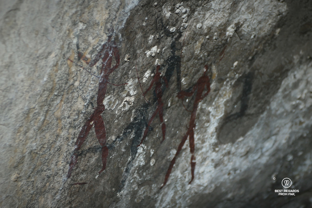 Bushmen rock art representing hunters, Drakensberg, South Africa.