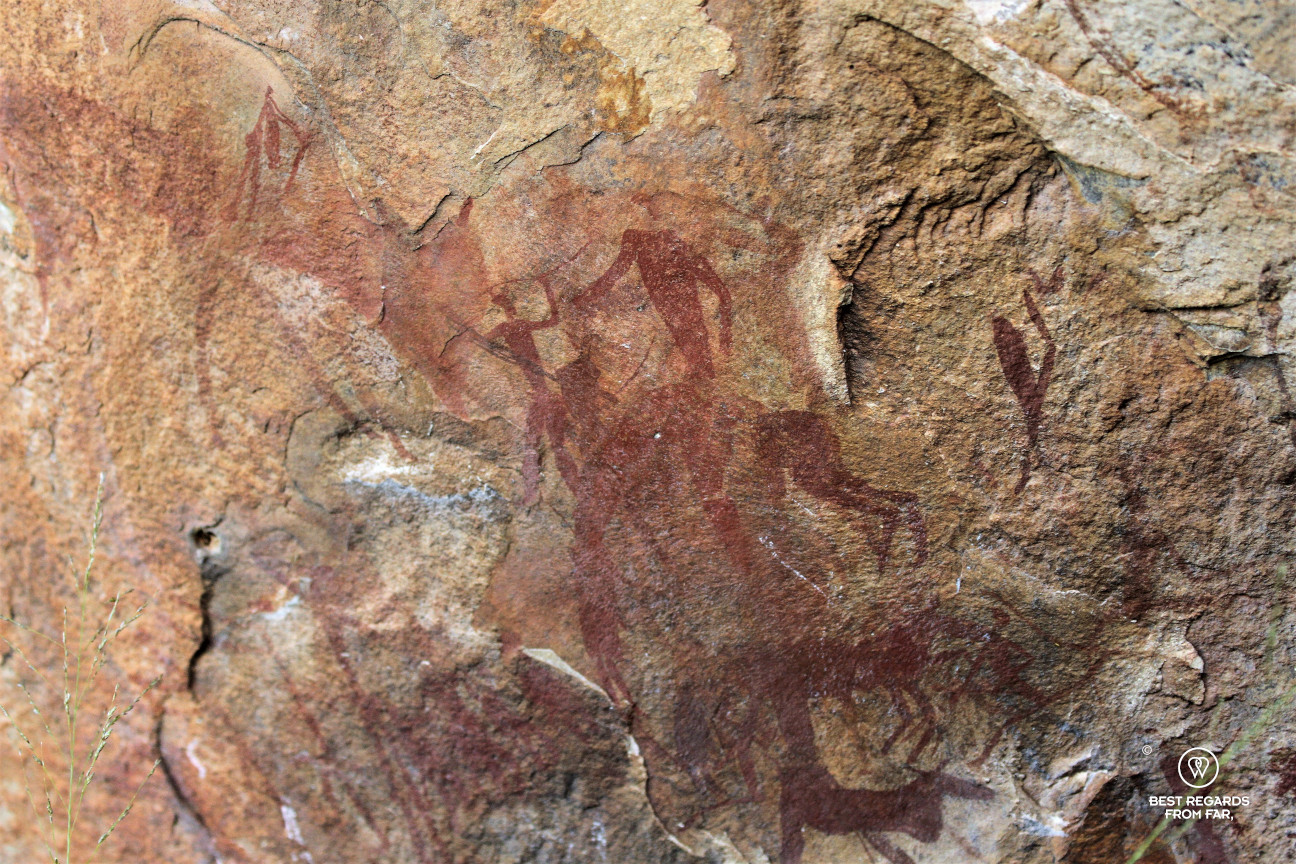 Bushmen rock art representing hunters, Drakensberg, South Africa