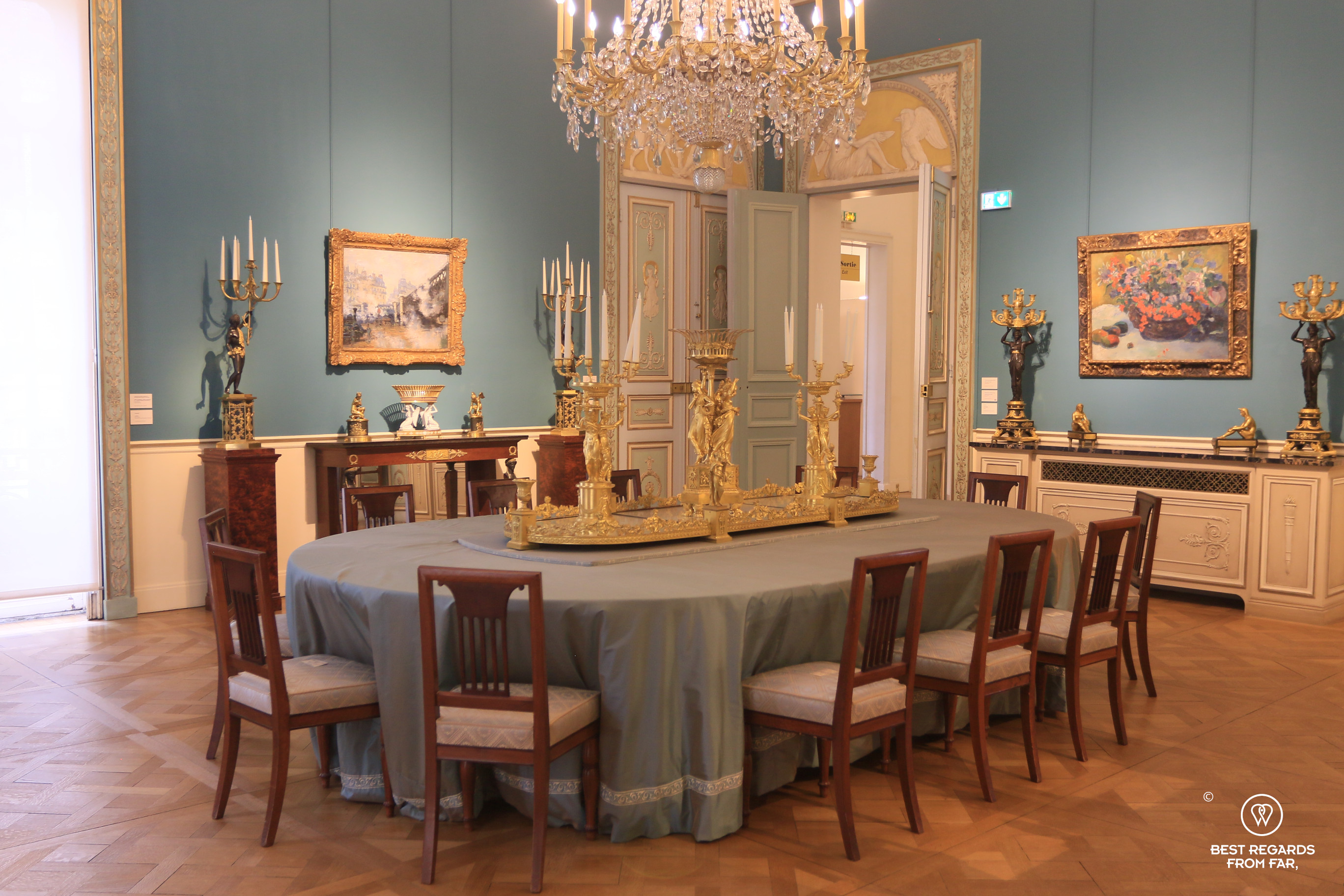 Musée Marmottan Monet decor with Monet's Le Pont de l'Europe, Gare Saint Lazare (1877)