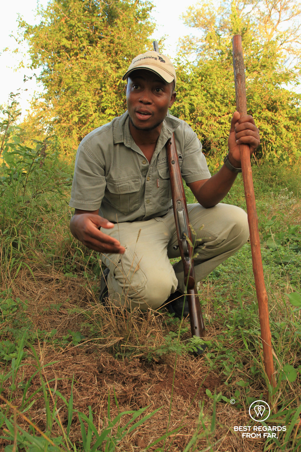 EcoTracker instructor Norman Chauke explaining about black rhino dung