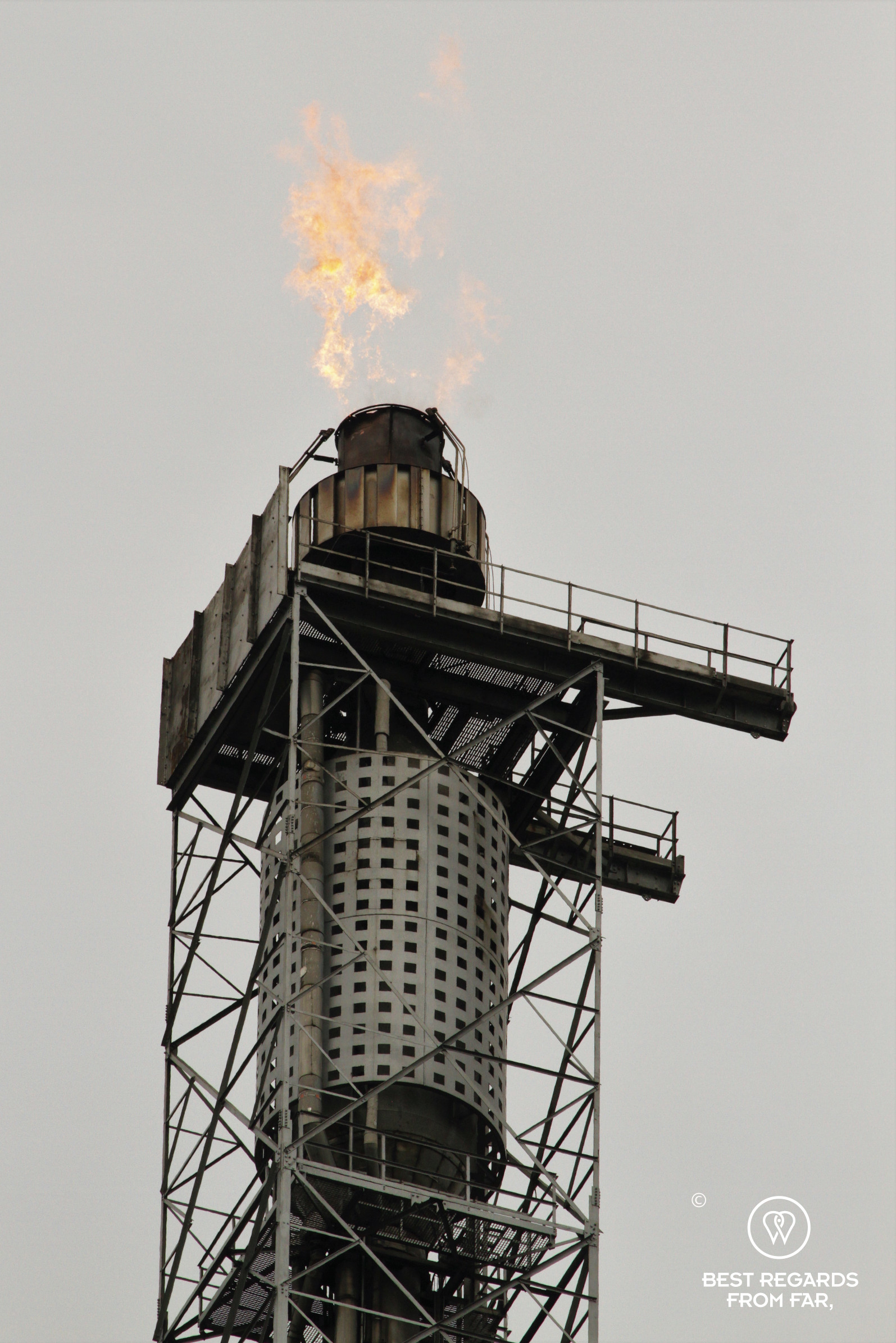 Close up of the flare in a refinery in the industrial harbour of Antwerp, Belgium