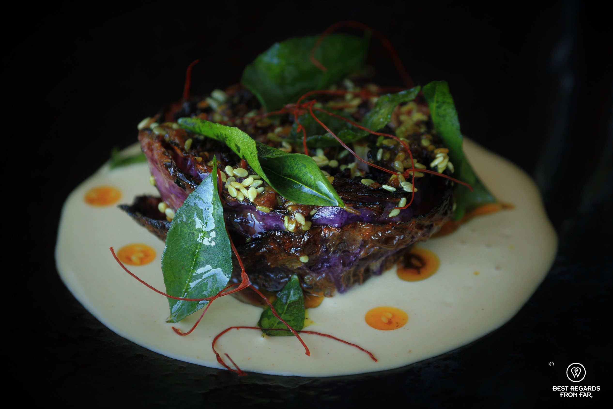 Close up of the vegan braaied red cabbage, Chefs Warehouse Beau Constantia