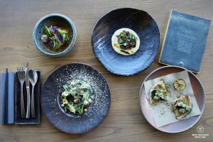 View from the top of four vegan tapas to share at Chefs Warehouse Beau Constantia