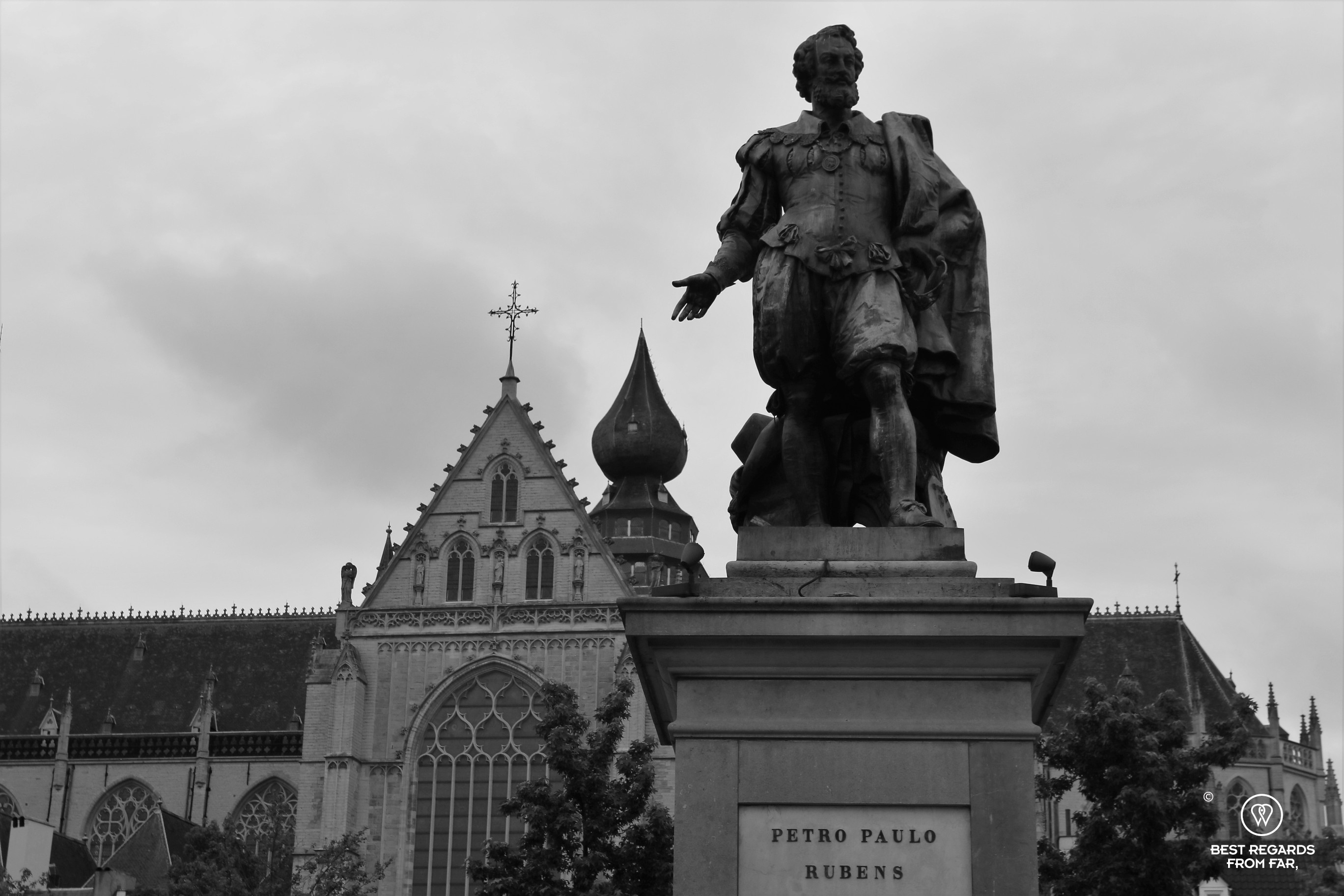 Satues of Rubens presenting the Cathedral of our Lady, Antwerp, Belgium