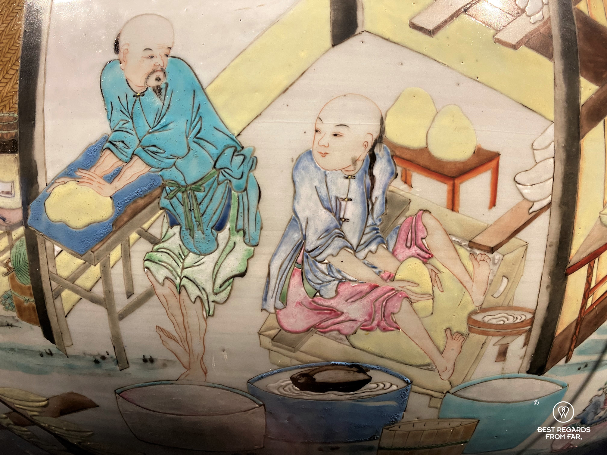 Detail of the fish bowl porcelain from Jingdezhen, China