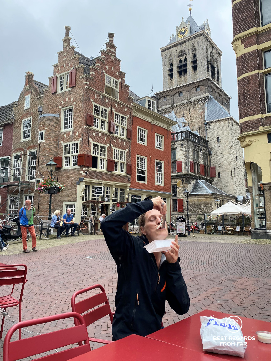 Having herring at the fish market in Delft, The Netherlands