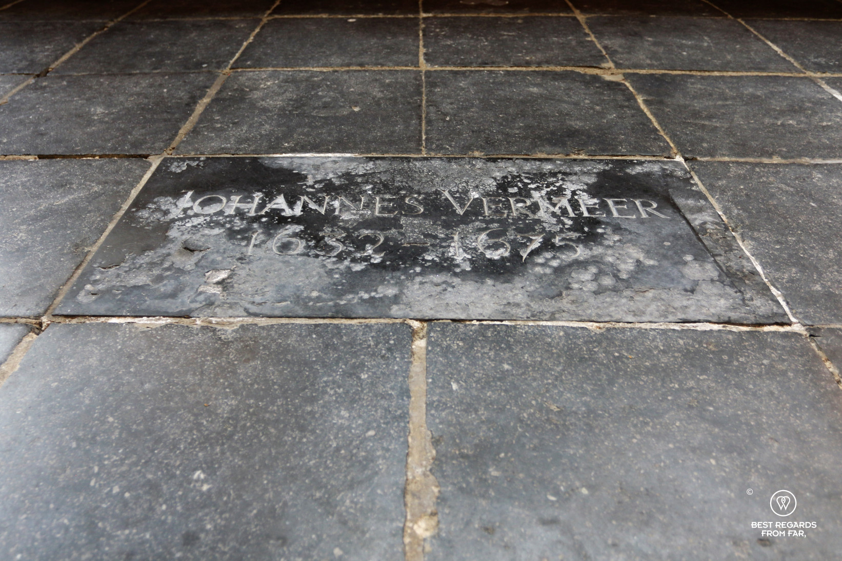 The simple tomb of Johannes Vermeer, Old Church, Delft