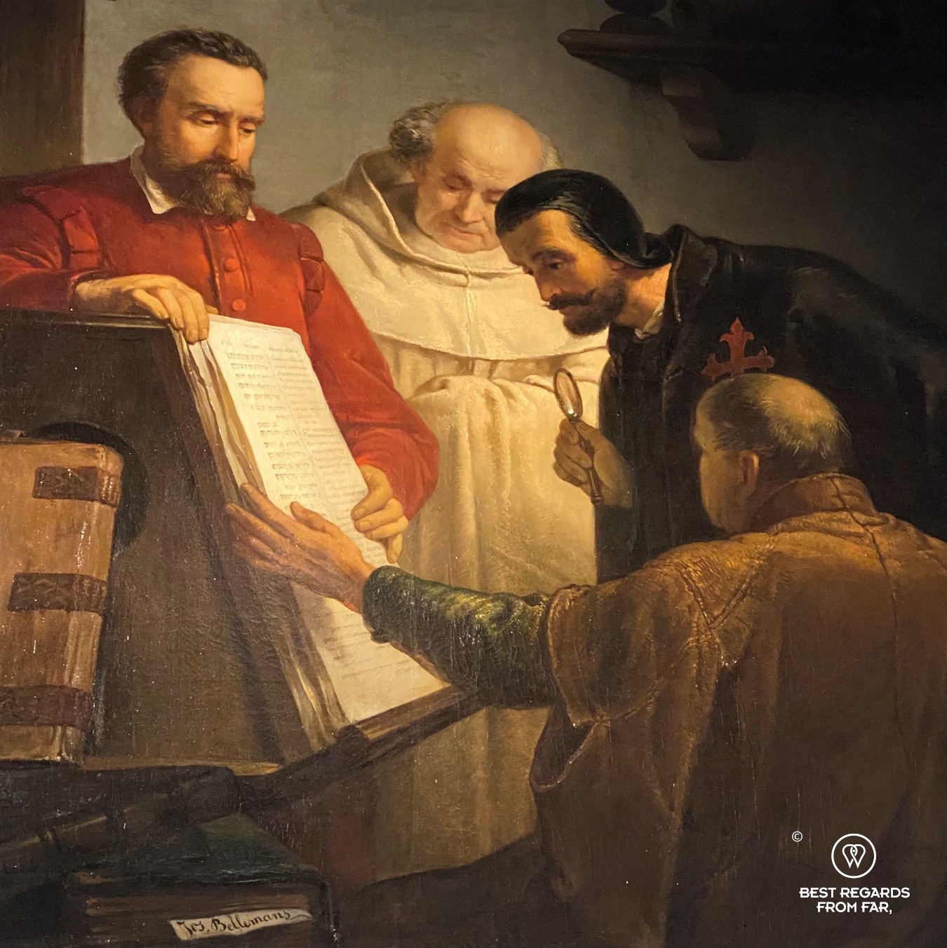 Painting of Plantin showing a copy of Biblia Regia in Antwerp, Plantin Moretus Museum in Antwerp