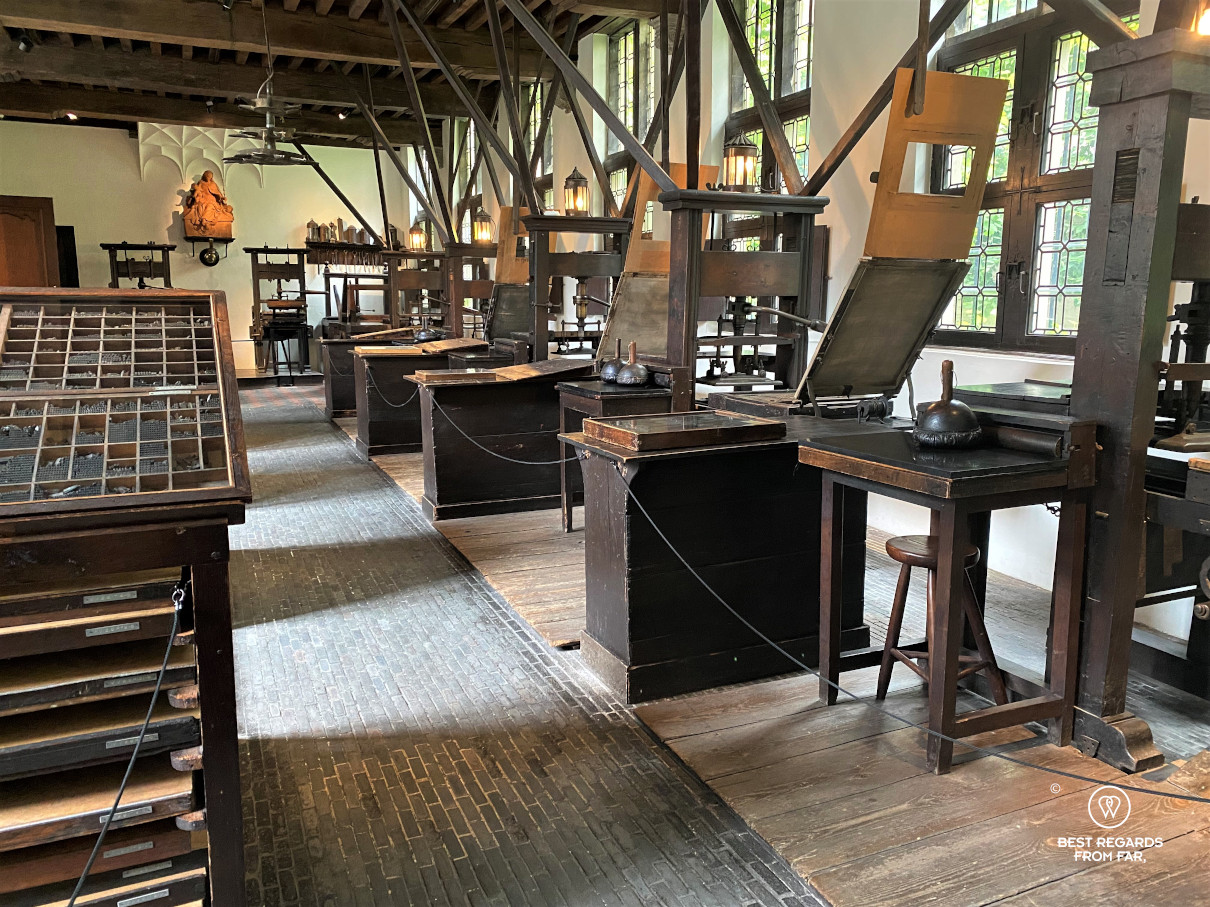 Printing workshop of the Plantin Moretus Museum in Antwerp with many old printing machines