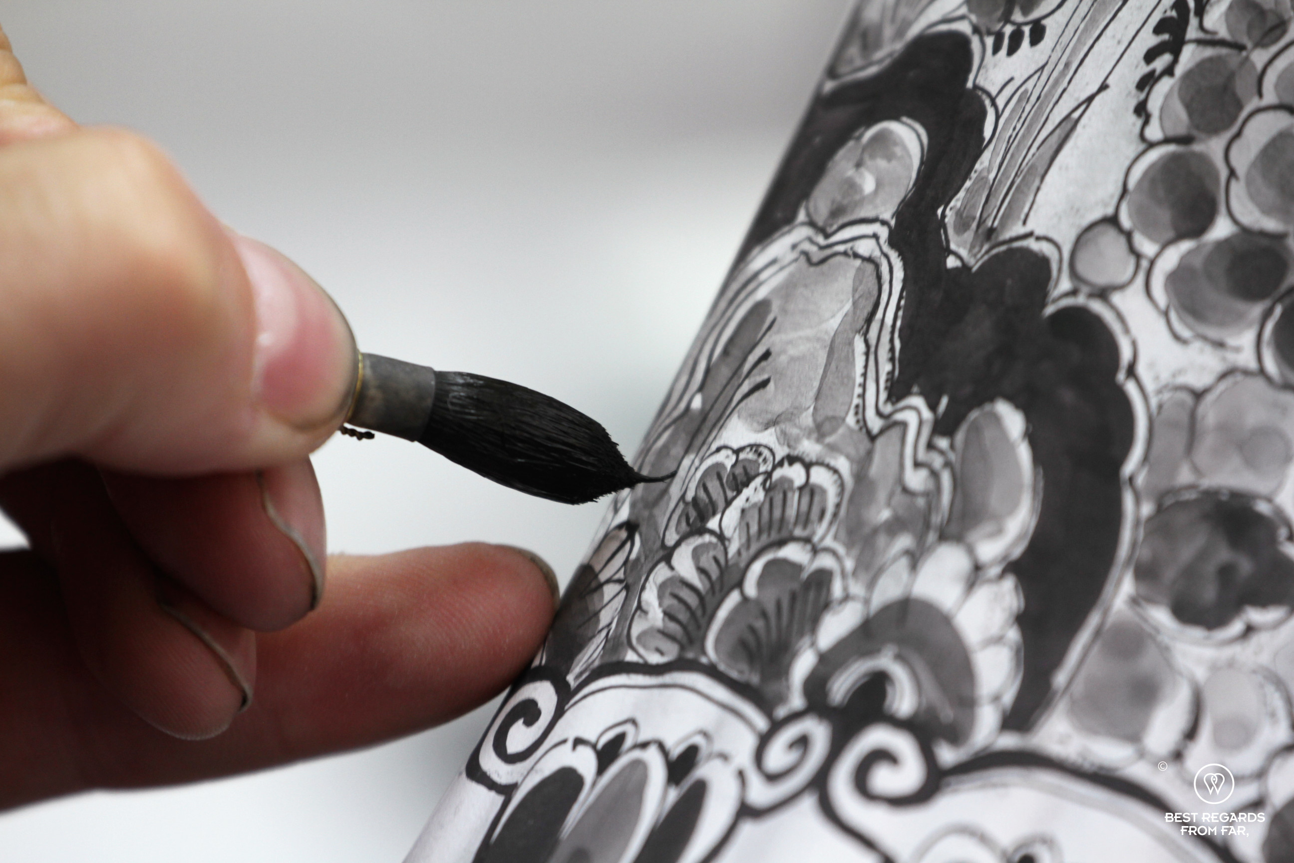 Detail of a brush to hand-paint a vase, the Royal Delft museum, the Netherlands