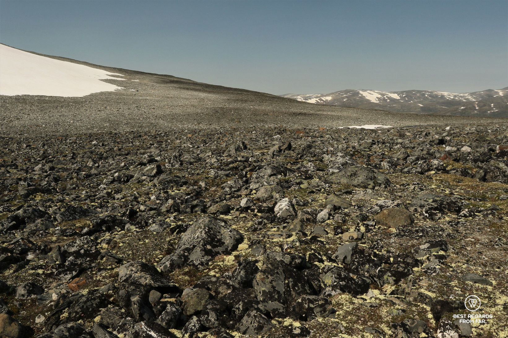 10-year belt clearly visible of a retracting glacier, Norway