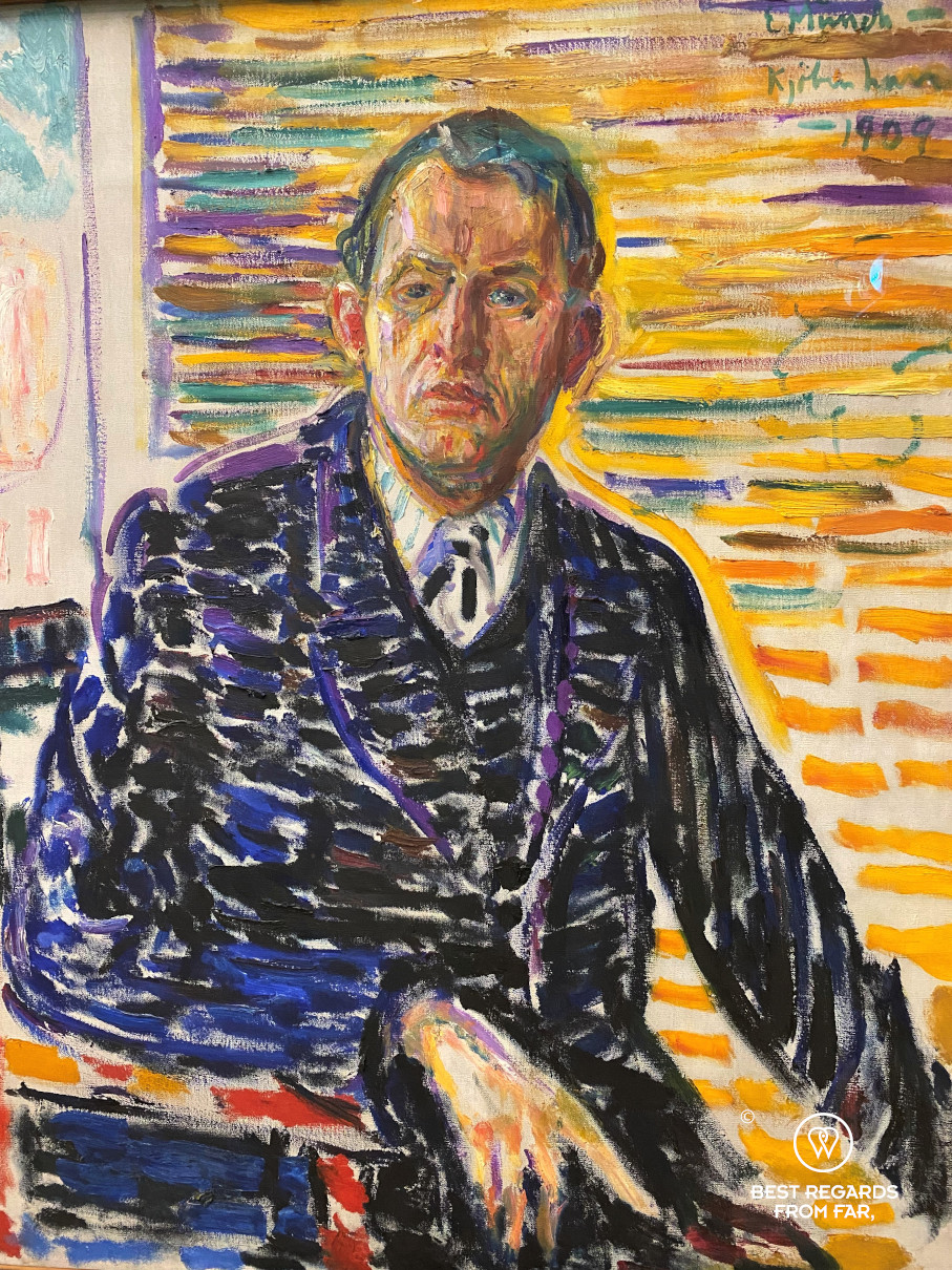 Self portrait in the clinic by Munch, Kode 3 museum