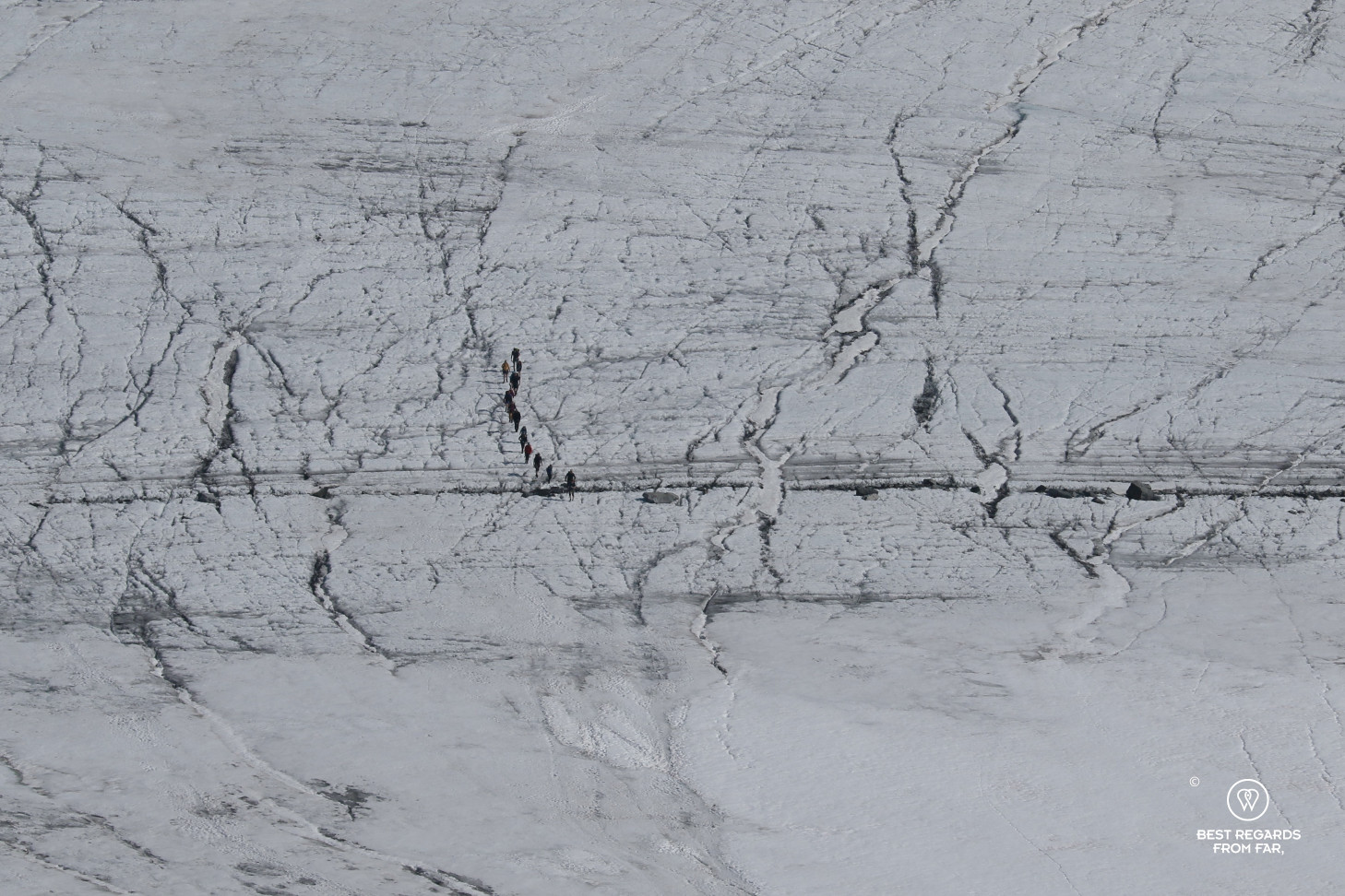 Group of mountain climbers on a glacier in Norway